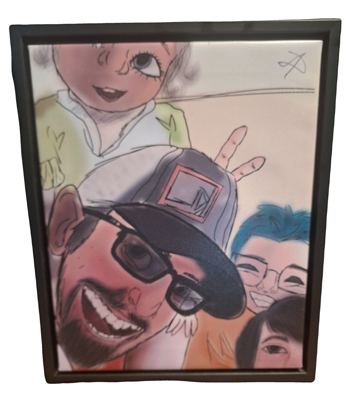 Custom illustrated portrait made into framed canvas art