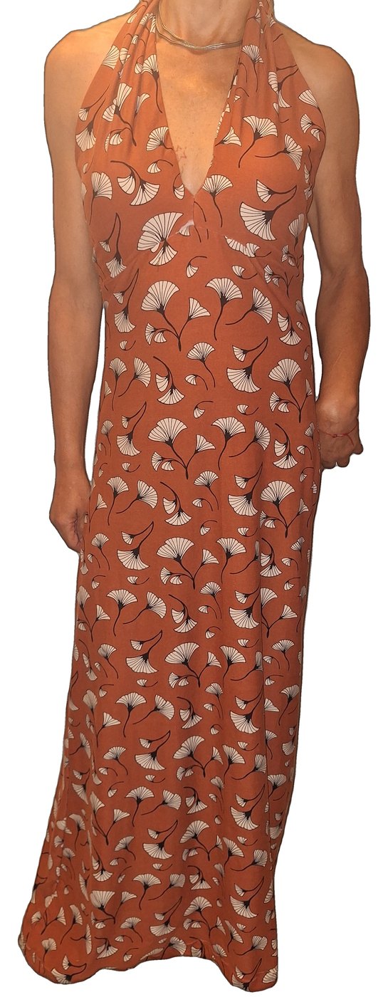 Handmade rust-colored halter maxi dress